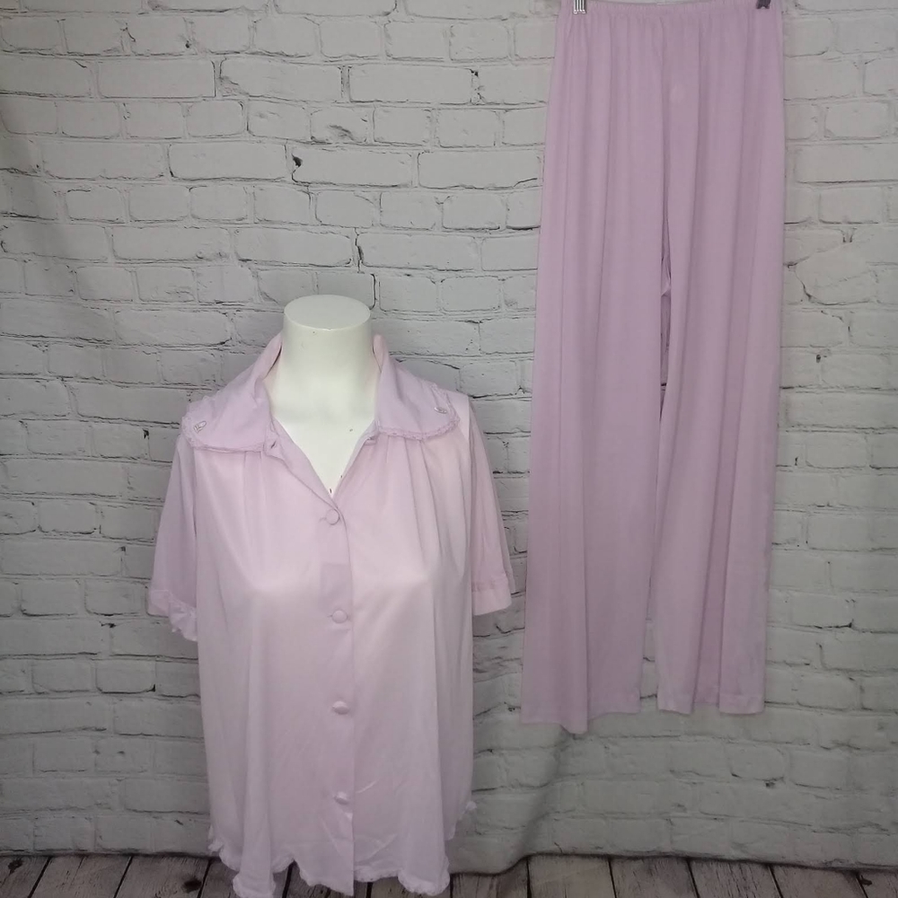 Vintage 60's-70's Lavender 2 Piece Sheer Pajama Set H Kickernick Retro Sz Small